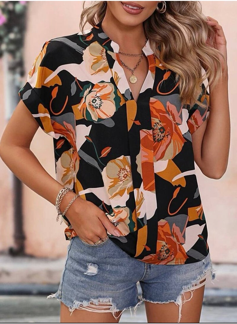 SoBe V Neck Bat Sleeve Moskrepe Blouse.Made inTurkiye  - Image 1