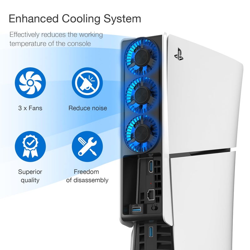 JUSPRO Cooling Fan for PS5 Slim, Upgraded Quiet Cooler Fan with LED Light for PlayStation 5 Slim Console/Digital & Discs Edition - Image 2