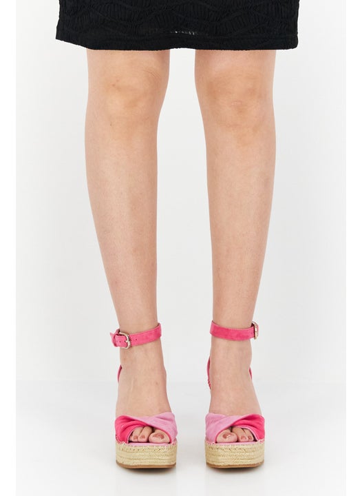 Women Sling Back Open Toe Wedges, Pink Combo