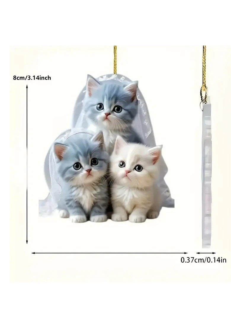 Acrylic Flat Pendant - Adorable Triple Cat Design Keychain - Image 3