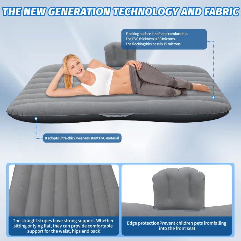 Onirii Inflatable Car Air Mattress Back Seat Bed with Air Pump,53 "x 32.6" Portable Thickened Car Travel Camping Sleeping Air Mattress Blow Up Bed for Car Universal SUV - Image 5