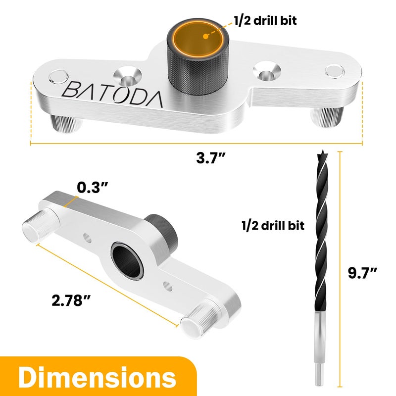 BATODA Dowel Jig Kit for Floating Shelf Bracket - 1/2 inch Drill Bit Included - Doweling Jig for Floating Shelf Hardware make Hidden Shelf Brackets for Invisible Shelves (Aluminum) - Image 2
