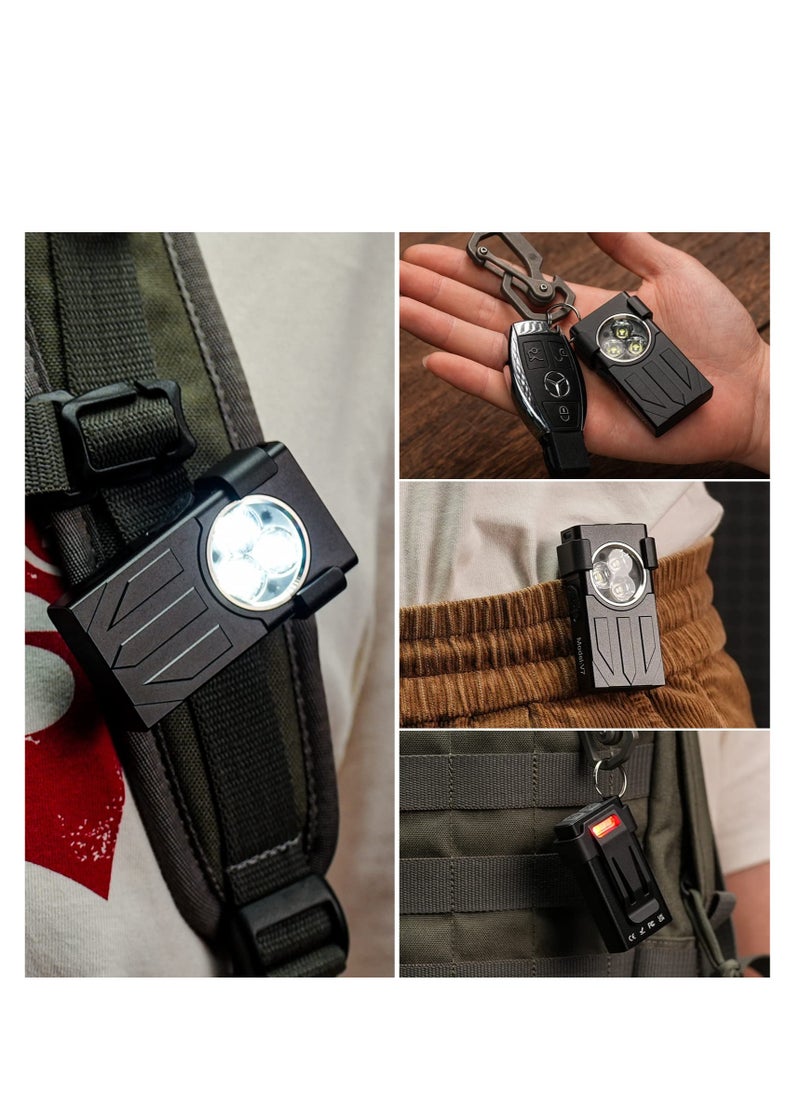 Excefore - LED Mini Flashlight High Lumens 1100, EDC Flashlight with Keychain, UV and Red Modes, Magnetic Base and Clip, Rechargeable Mini Light  for Camping, Hiking, Emergency (Black) - Image 1