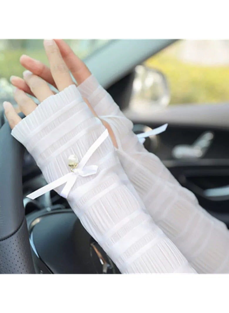 Goolsky Bowknot Lace UV Protection Arm Sleeves Women – Ice Silk Elegant Long Sun Sleeves for Driving Cycling, Fashionable - Image 1