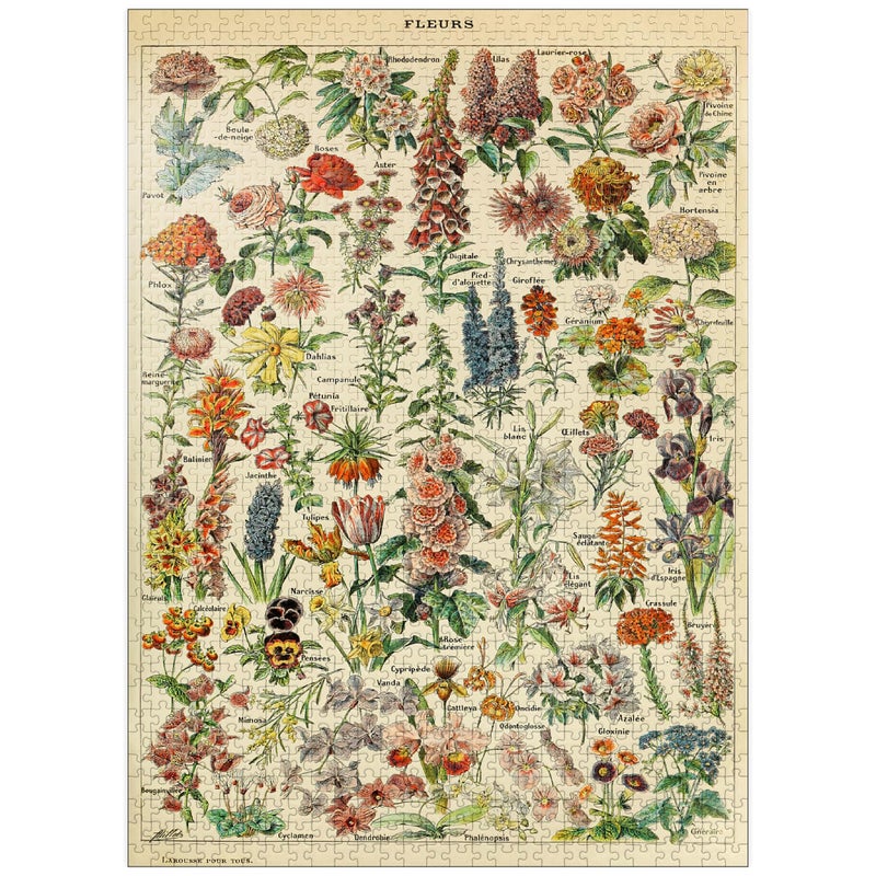 MyPuzzle Fleurs Flowers for All Vintage Art Poster Adolphe Millot Premium 1000 Piece Jigsaw Puzzle for Adults