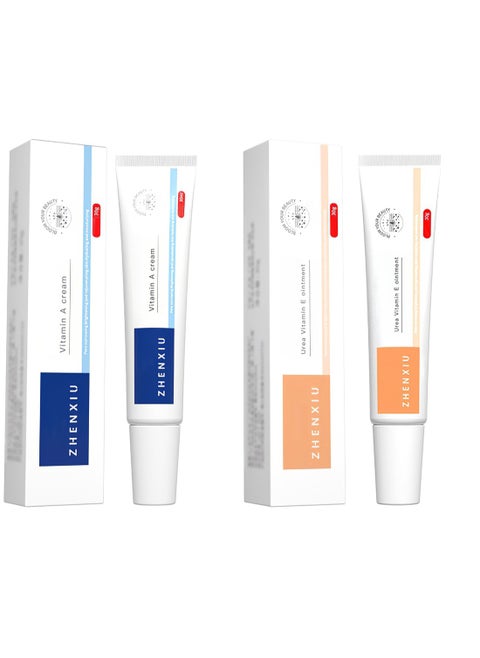 Vitamin A Cream and Urea Vitamin E Ointment Set, Mild Exfoliating Moisturizing Face Cream, Hydrating Body Cream, Remove Chicken Skin Melanin Blackheads and Acne, Soothe Dry Chapped Skin