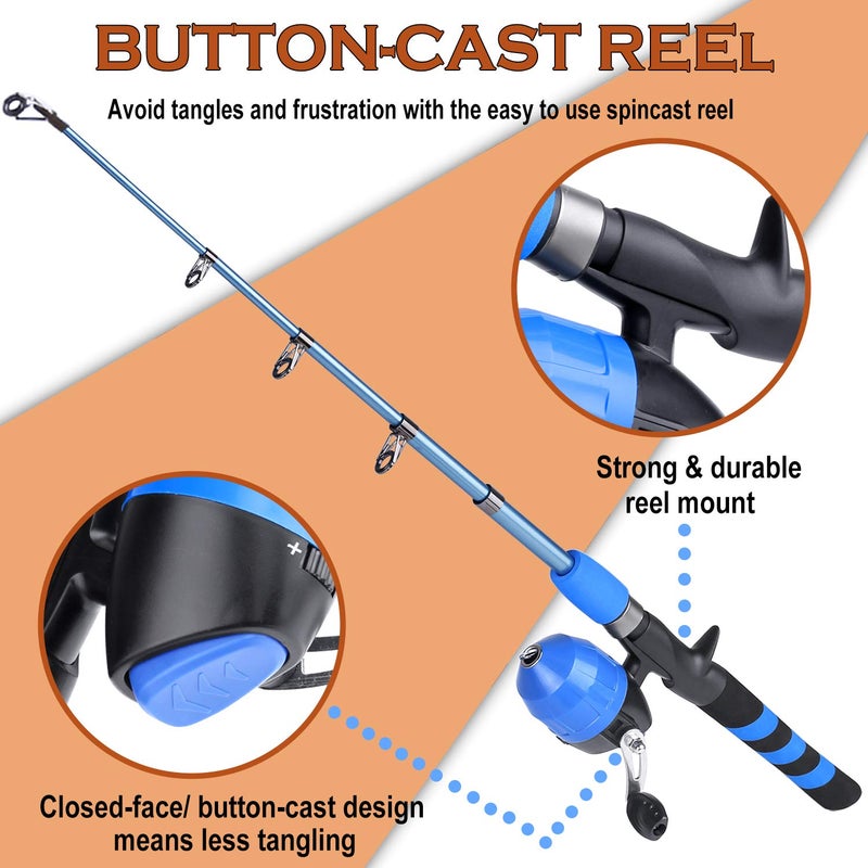 PLUSINNO Kids Fishing Pole, Portable Telescopic Fishing Rod and Reel Combo Kit - with Spincast Fishing Reel Tackle Box for Boys, Girls, Youth (Blue, 1.2M 3.94Ft) - Image 2