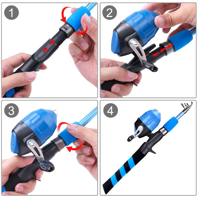 PLUSINNO Kids Fishing Pole, Portable Telescopic Fishing Rod and Reel Combo Kit - with Spincast Fishing Reel Tackle Box for Boys, Girls, Youth (Blue, 1.2M 3.94Ft) - Image 4