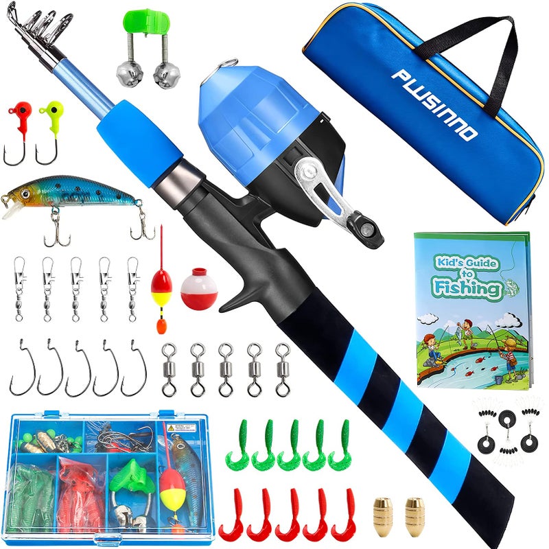 PLUSINNO Kids Fishing Pole, Portable Telescopic Fishing Rod and Reel Combo Kit - with Spincast Fishing Reel Tackle Box for Boys, Girls, Youth (Blue, 1.2M 3.94Ft) - Image 1
