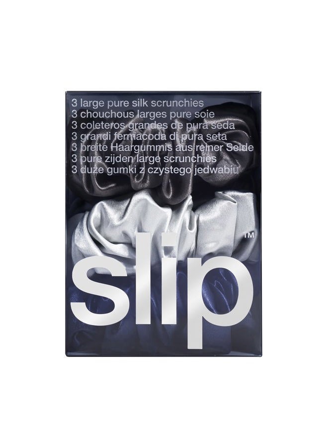 Slip Silk Large Scrunchies Midnight Collection (Charcoal, Navy, Silver) - 100% Pure 22 Momme Mulberry Silk Scrunchies for Women - Hair-Friendly + Luxurious Elastic Scrunchies Set (3 Scrunchies) - Image 3