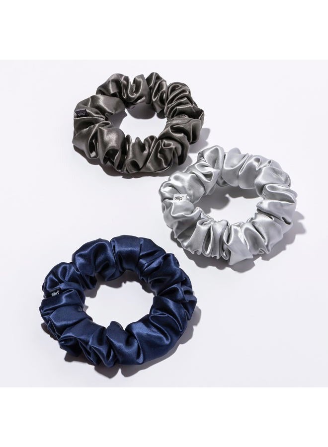 Slip Silk Large Scrunchies Midnight Collection (Charcoal, Navy, Silver) - 100% Pure 22 Momme Mulberry Silk Scrunchies for Women - Hair-Friendly + Luxurious Elastic Scrunchies Set (3 Scrunchies) - Image 5