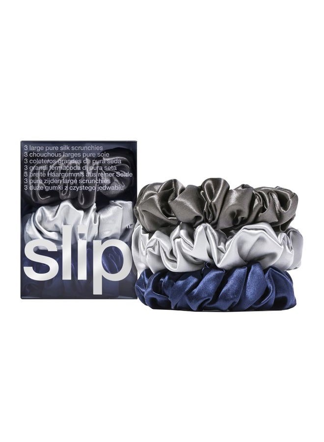 Slip Silk Large Scrunchies Midnight Collection (Charcoal, Navy, Silver) - 100% Pure 22 Momme Mulberry Silk Scrunchies for Women - Hair-Friendly + Luxurious Elastic Scrunchies Set (3 Scrunchies) - Image 1