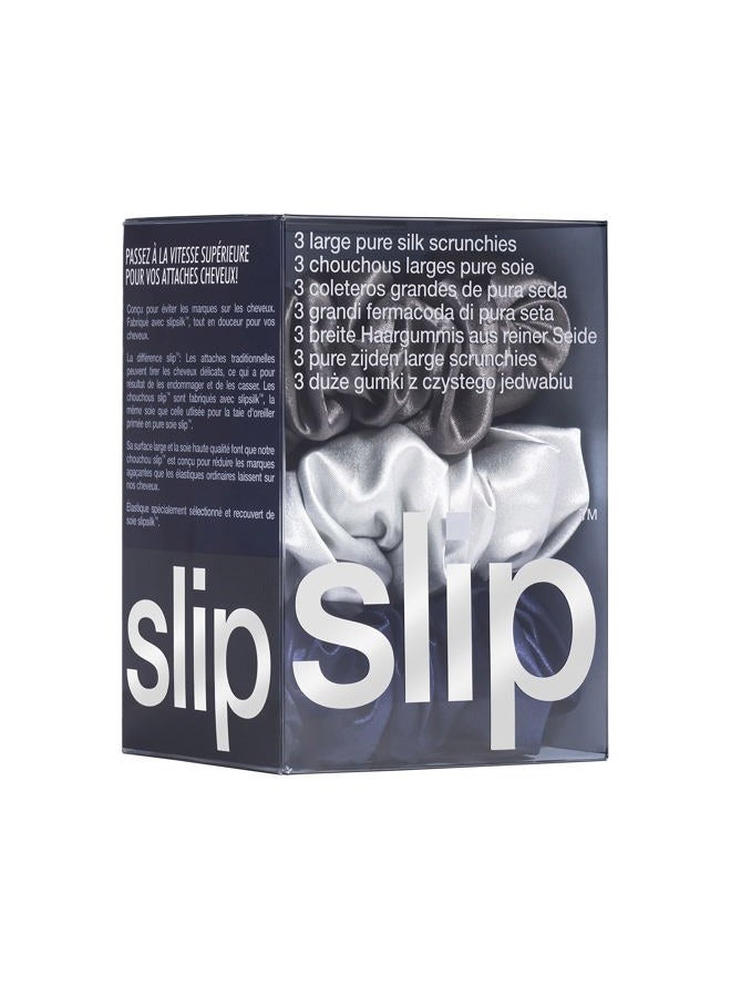 Slip Silk Large Scrunchies Midnight Collection (Charcoal, Navy, Silver) - 100% Pure 22 Momme Mulberry Silk Scrunchies for Women - Hair-Friendly + Luxurious Elastic Scrunchies Set (3 Scrunchies) - Image 4