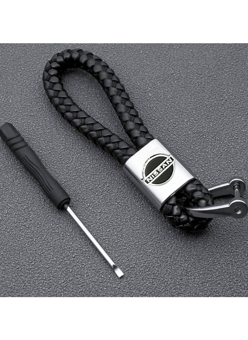 Nissan Black Braided Keyring With Secure Locking Car Keychain PU Leather Key Chain  - Image 1