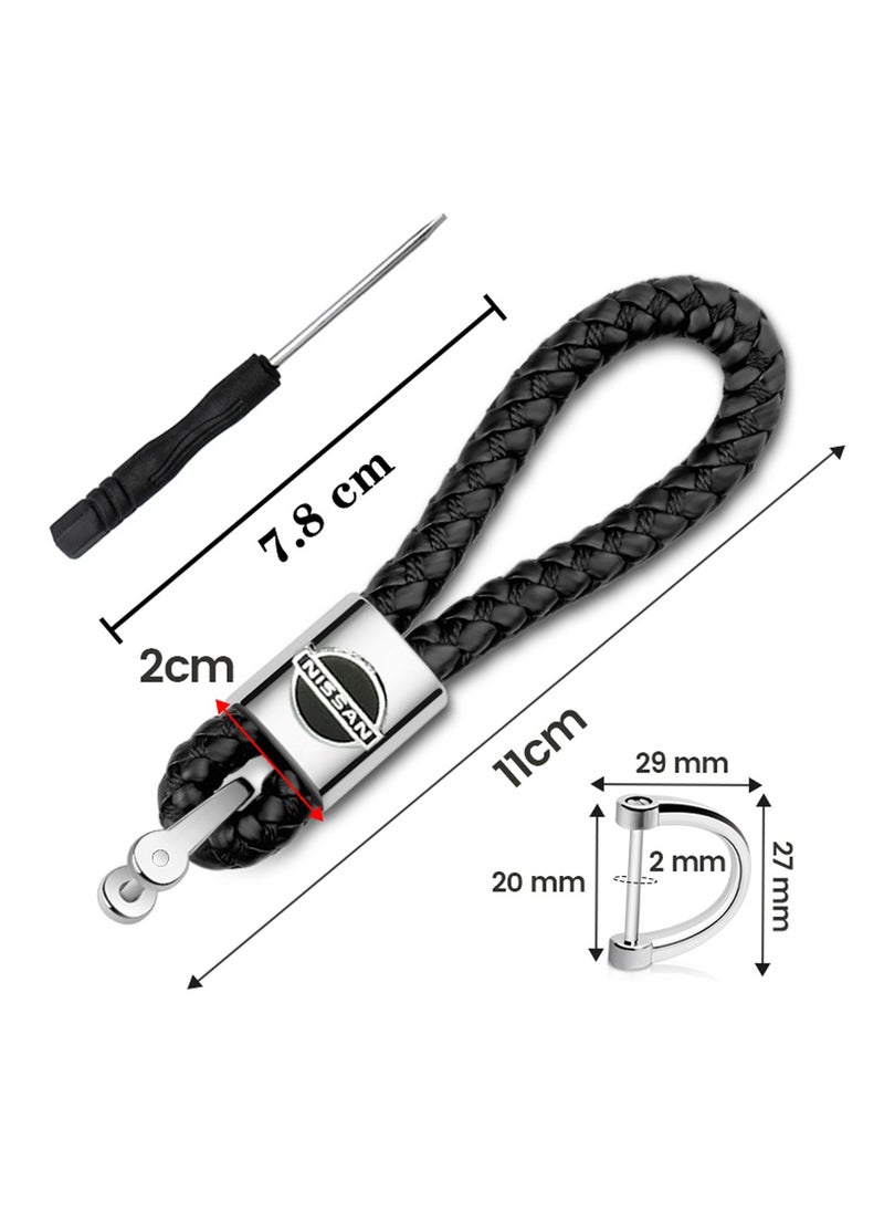 Nissan Black Braided Keyring With Secure Locking Car Keychain PU Leather Key Chain  - Image 3