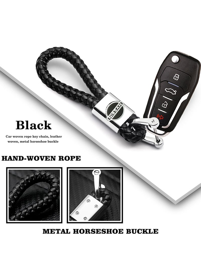 Nissan - Black Braided Keyring With Secure Locking Car Keychain PU Leather Key Chain - Image 1