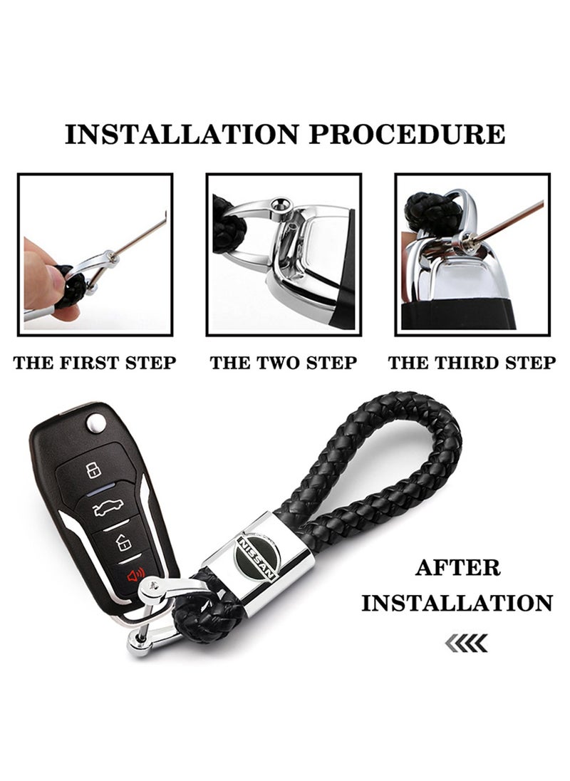 Nissan Black Braided Keyring With Secure Locking Car Keychain PU Leather Key Chain  - Image 4