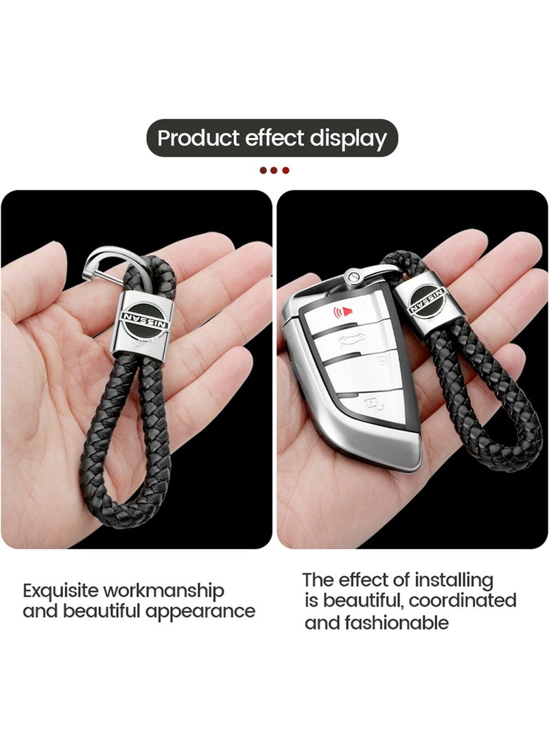 Nissan Black Braided Keyring With Secure Locking Car Keychain PU Leather Key Chain  - Image 5