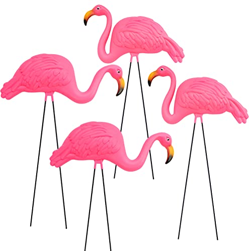 GiftExpress Pink Flamingos Yard Decorations - 4 Pack Extra Large 24" Tall Plastic Flamingo Statue w/Metal Stakes - Lawn Ornaments & Garden Decor for Outdoor Parties - Image 1