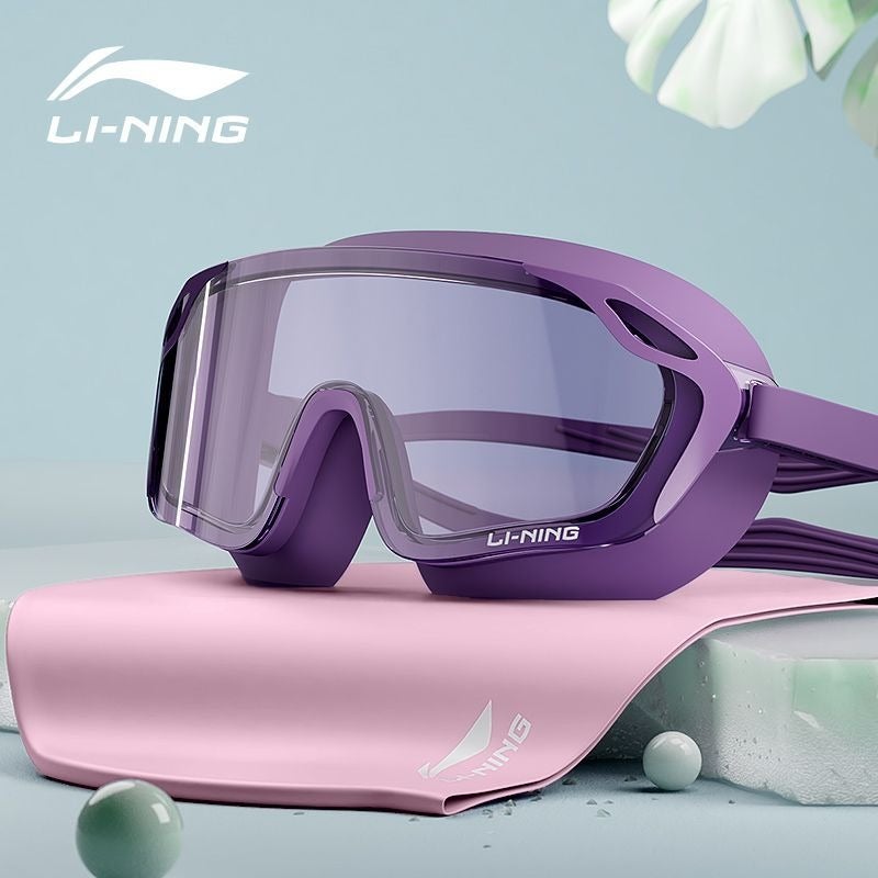 Lining Professional Swim Goggles with HD Waterproof and Anti-Fog Design, Large Frame for Adults and Myopic Swimmers, Includes Men's and Women's Swimming Caps - Image 1
