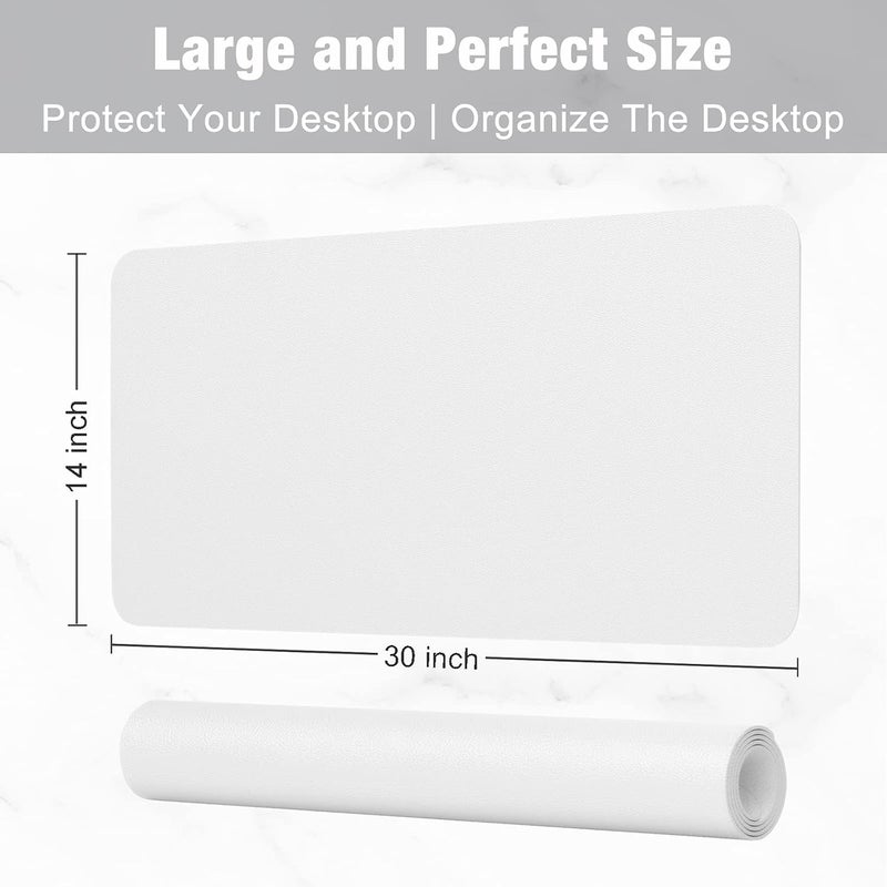 Hsurbtra Desk Pad, 30" x 14" PU Leather Desk Mat, XL Extended Mouse Pad, Waterproof Desk Blotter Protector, Ultra Thin Large Laptop Keyboard Mat, Non-Slip Desk Writing Pad for Office Home, White - Image 3