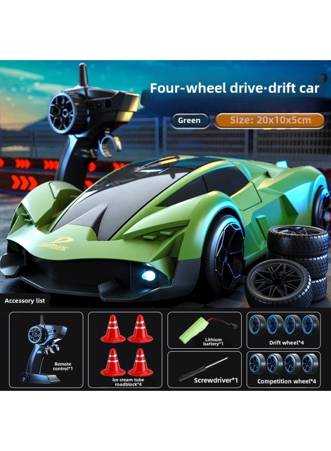 RC High-speed Remote Control Car Four-wheel Drive Off-road Drift Racing Car Children's Simulation Car Model Sports Car Boy Toy Wholesale-Color:Rc High-speed Car-matte Green-Scale:Single Battery