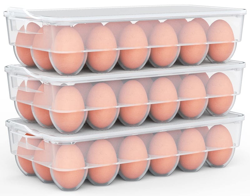 WYT Clear Covered Egg Holder 3Pack Plastic Egg Storage for Refrigerator Egg Tray Container with Lid Fits 18 Eggs - Image 1