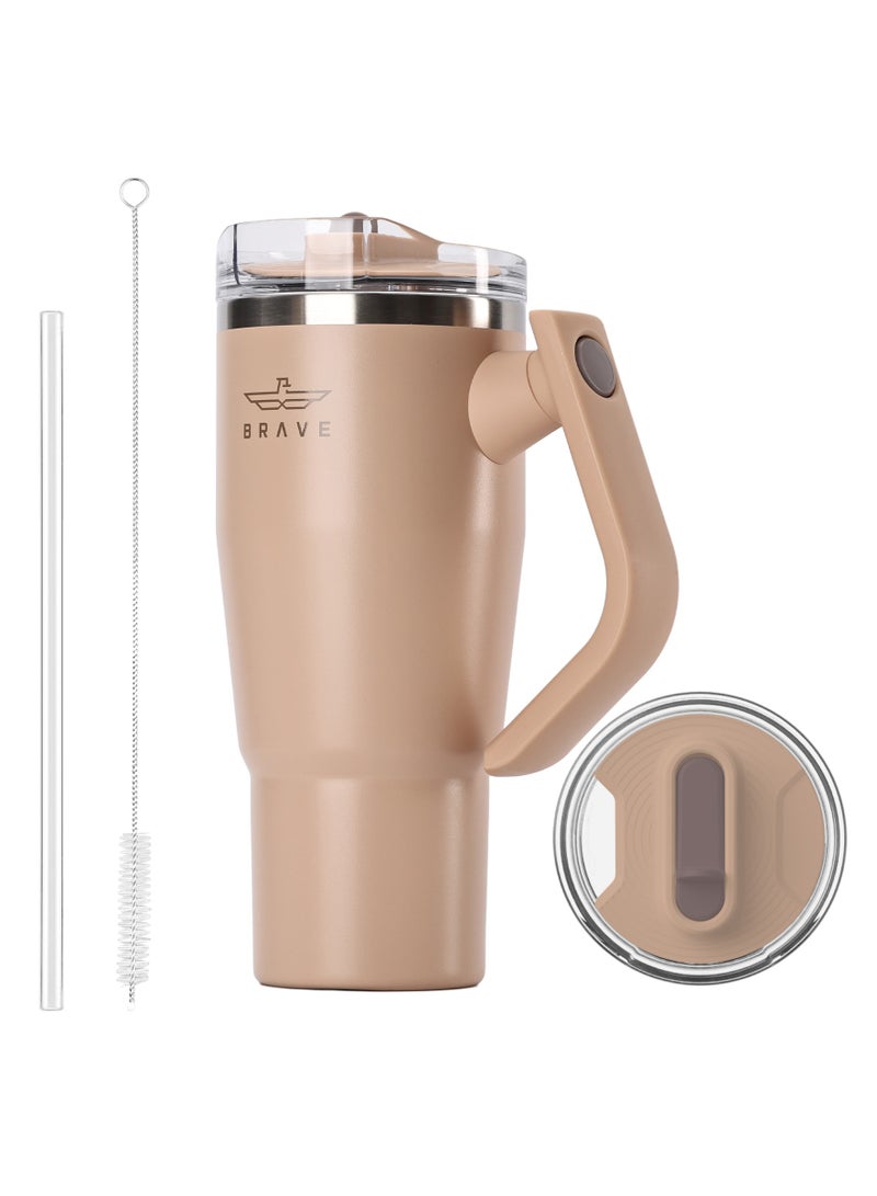 بريف تيمب جارد تمبلر 950مل – 18/8 ستانلس ستيل ترافيل ماج، ثيرمال كوفي كوب، 2-في-1 ليكبروف ليد ويذ سترو & روتيتنج هاندل، إنسوليتد هوت & كولد بيفيراج ماج، كار كوب هولدر كومباتيبيل، ديورابل ريوسابل كوفي ترافيل ماج (براون) - Image 1