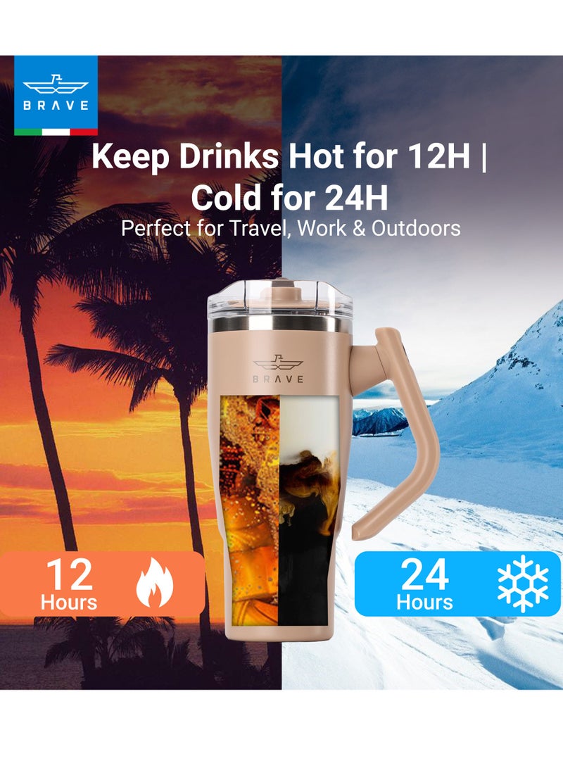 بريف تيمب جارد تمبلر 950مل – 18/8 ستانلس ستيل ترافيل ماج، ثيرمال كوفي كوب، 2-في-1 ليكبروف ليد ويذ سترو & روتيتنج هاندل، إنسوليتد هوت & كولد بيفيراج ماج، كار كوب هولدر كومباتيبيل، ديورابل ريوسابل كوفي ترافيل ماج (براون) - Image 2