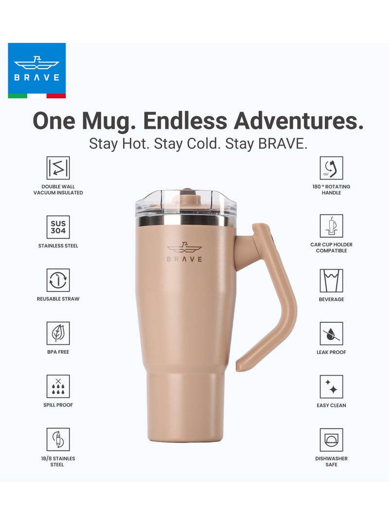 بريف تيمب جارد تمبلر 950مل – 18/8 ستانلس ستيل ترافيل ماج، ثيرمال كوفي كوب، 2-في-1 ليكبروف ليد ويذ سترو & روتيتنج هاندل، إنسوليتد هوت & كولد بيفيراج ماج، كار كوب هولدر كومباتيبيل، ديورابل ريوسابل كوفي ترافيل ماج (براون) - Image 3