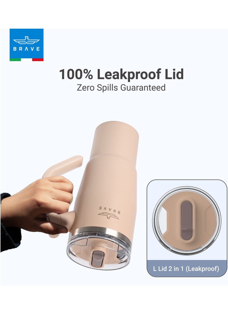 بريف تيمب جارد تمبلر 950مل – 18/8 ستانلس ستيل ترافيل ماج، ثيرمال كوفي كوب، 2-في-1 ليكبروف ليد ويذ سترو & روتيتنج هاندل، إنسوليتد هوت & كولد بيفيراج ماج، كار كوب هولدر كومباتيبيل، ديورابل ريوسابل كوفي ترافيل ماج (براون) - Image 4