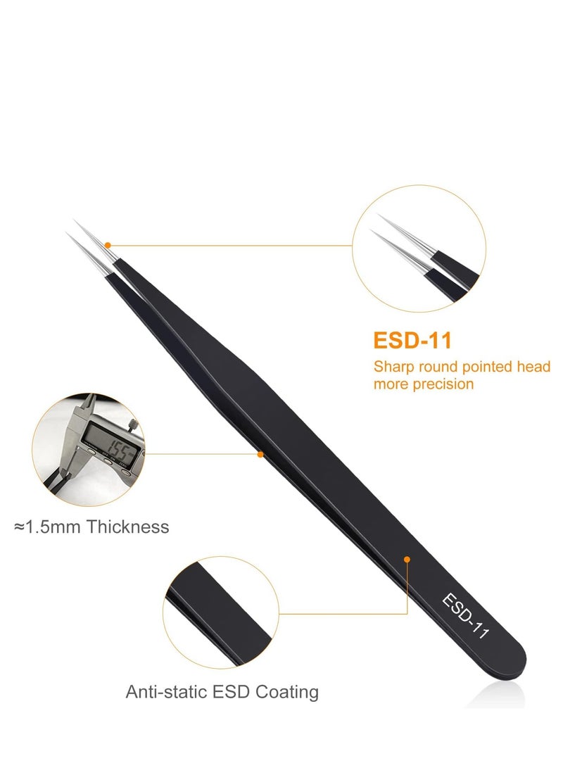 kaverme 3 pcs precision tweezers set upgraded anti-static stainless steel of tweezers for electronics soldering laboratory work jewelry making model craft  - Image 3
