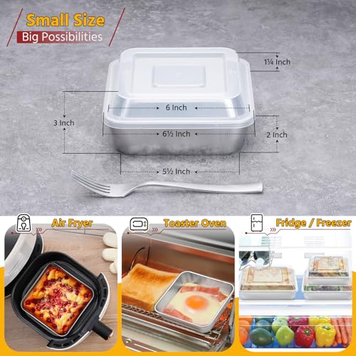 E-far Efar 6 x 6Inch Square Baking Pan with Lid Small Stainless Steel Cake Brownie Pans Trays Dishes for Toaster Oven Air Fryer Healthy Dishwasher Safe Set of 22 Pans 2 Lids - Image 3