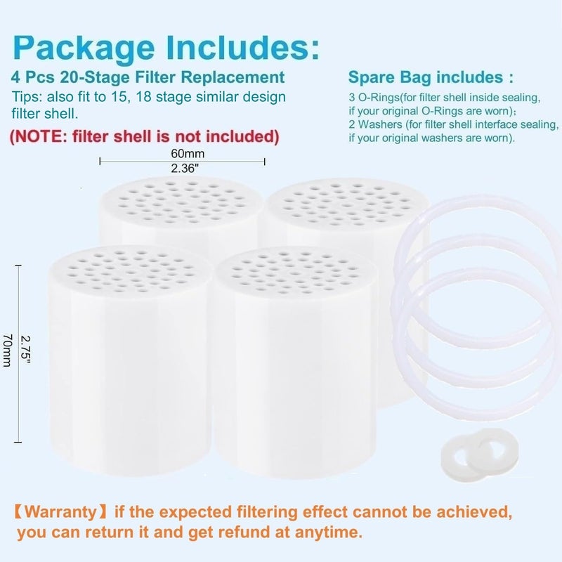 Luxau 4 Pc Luxau 20 Stage (Also Fit 15, 18 Stage) Shower Filter Replacement Cartridge, Shower Head Filter Refill, for Hard Water Chlorine Heavy Metal, Skin Hair, Fit Any Similar Design Shower Water Filter - Image 2