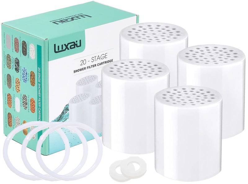 Luxau 4 Pc Luxau 20 Stage (Also Fit 15, 18 Stage) Shower Filter Replacement Cartridge, Shower Head Filter Refill, for Hard Water Chlorine Heavy Metal, Skin Hair, Fit Any Similar Design Shower Water Filter - Image 1