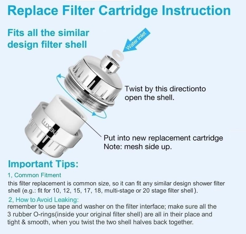 Luxau 4 Pc Luxau 20 Stage (Also Fit 15, 18 Stage) Shower Filter Replacement Cartridge, Shower Head Filter Refill, for Hard Water Chlorine Heavy Metal, Skin Hair, Fit Any Similar Design Shower Water Filter - Image 5