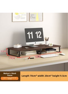 Computer Elevated Rack Monitor Bracket Pad High Base Desktop Storage Rack Bracket Desktop Storage Shelf Load-bearing-color:Walnut + Black Frame 70x20x8 Cm