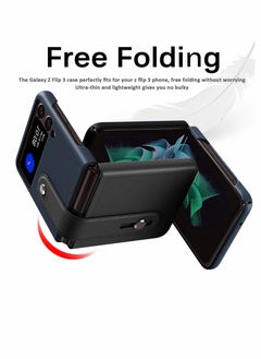KASTWAVE Mobile Phone Protective Case, for Z Flip 3 5G 2021 with Hand Strap Cover PU Leather Compatible with Fit for Samsung Galaxy Z Flip 3 5G Case Wristband Plastic PC (Black+Deep Blue)  - Image 5