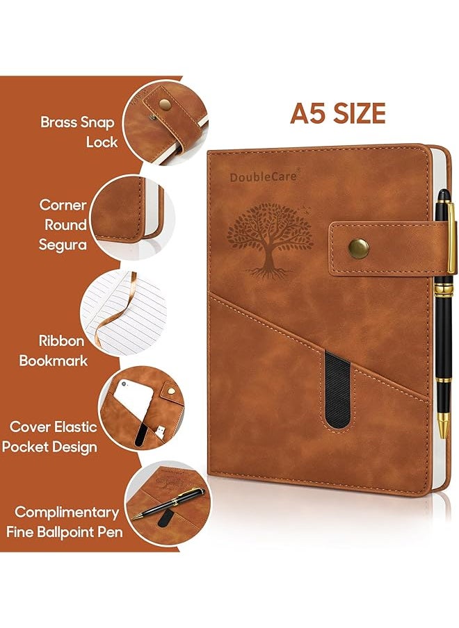 erorex A5 Vegan Leather Hard Paste With Divider Hardcover Notebook With Pocket Ruled Notepad School Supplies Office With Pen Office Business Travel For Men Women Brown  - Image 3