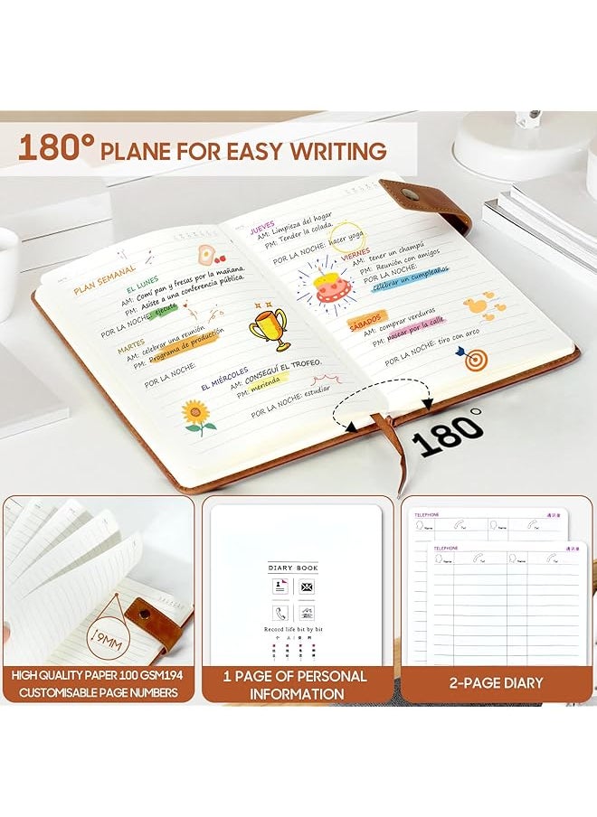 erorex A5 Vegan Leather Hard Paste With Divider Hardcover Notebook With Pocket Ruled Notepad School Supplies Office With Pen Office Business Travel For Men Women Brown  - Image 5