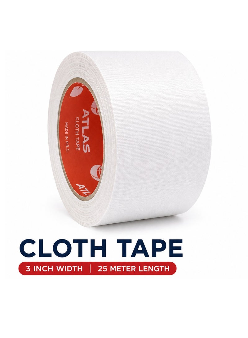 ATLAS 25-Meter Length Cloth Tape 3 Inch Wide White Colour - Image 1