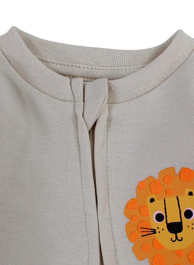 Pompelo Baby Boys Cotton Footless Onesie – Beige with a Lion Head Design - Image 3