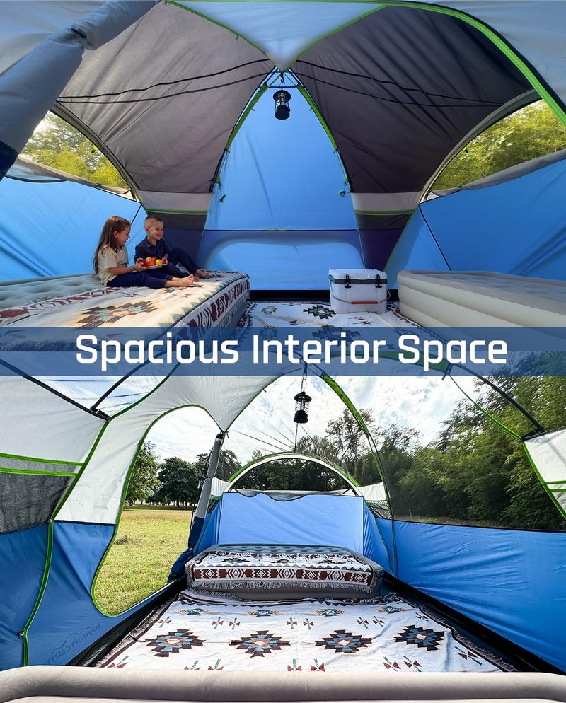 LOYEAHCAMP 8 Person Larger Extended Dome Camping Tent with 3 Rooms, Waterproof Semi-Freestanding Family Outdoor Tent with Porch and Spacious Interior - Image 3