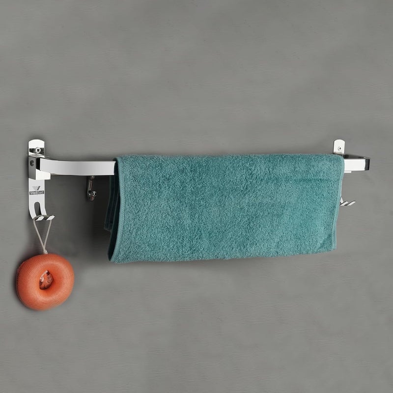 Well Set حامل مناشف من الفولاذ المقاوم للصدأ للحمام / رف مناشف مزدوج قابل للطي / حامل مناشف / ملحقات الحمام (24 بوصة) كروم - Image 5