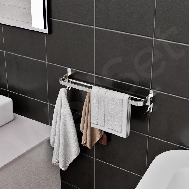 Well Set حامل مناشف من الفولاذ المقاوم للصدأ للحمام / رف مناشف مزدوج قابل للطي / حامل مناشف / ملحقات الحمام (24 بوصة) كروم - Image 3