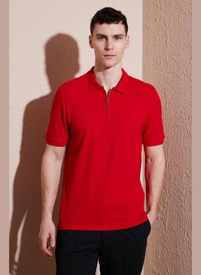 Buratti Buratti Cotton Regular Fit Half Zipper Polo Collar T Shirt Men's Polo Collar T-Shirt 5903008