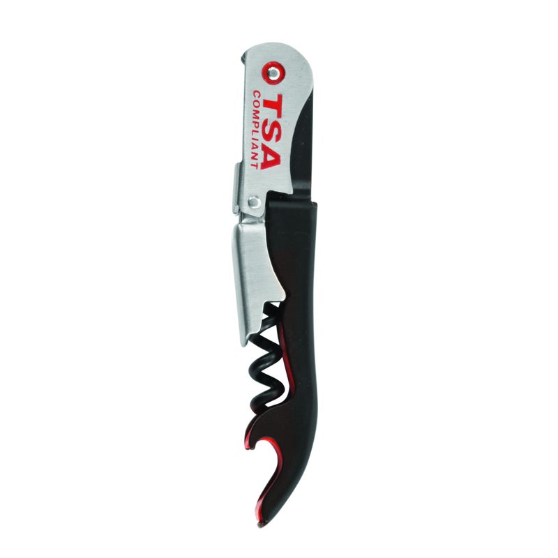 True True Jetsetter Black TSA Compliant Waiters Corkscrew Wine Opener with Foil Cutter Double Hinged Wine Key for Servers Bartender Cork Bottle Opener 