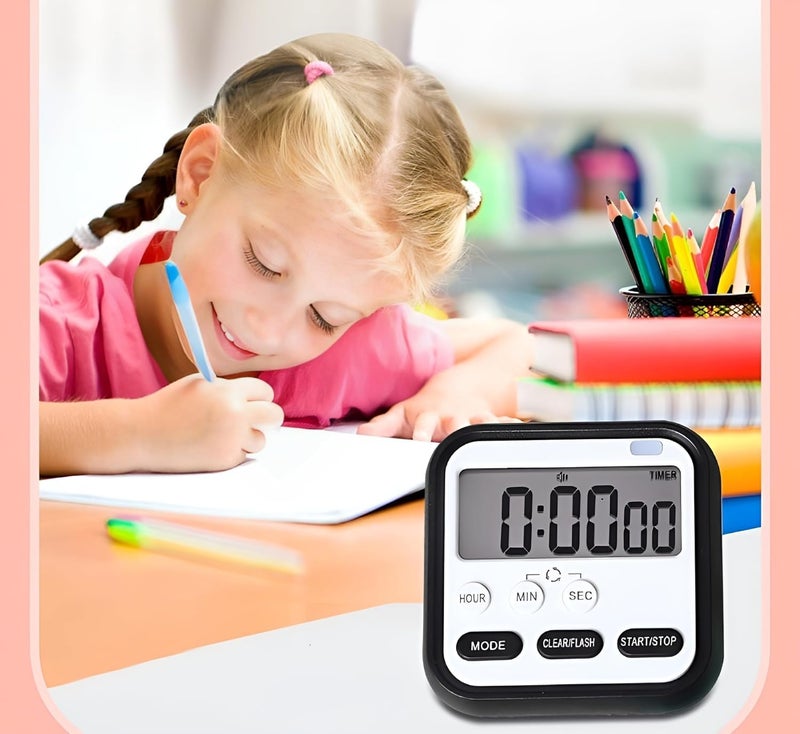 DANSR Kitchen Timer Digital Timers Magnetic Countdown Timer,Digital Timer for Cooking, Egg Timer, Magnetic Desk, Classroom, with LCD Display and Retractable Stand (Black) - Image 3