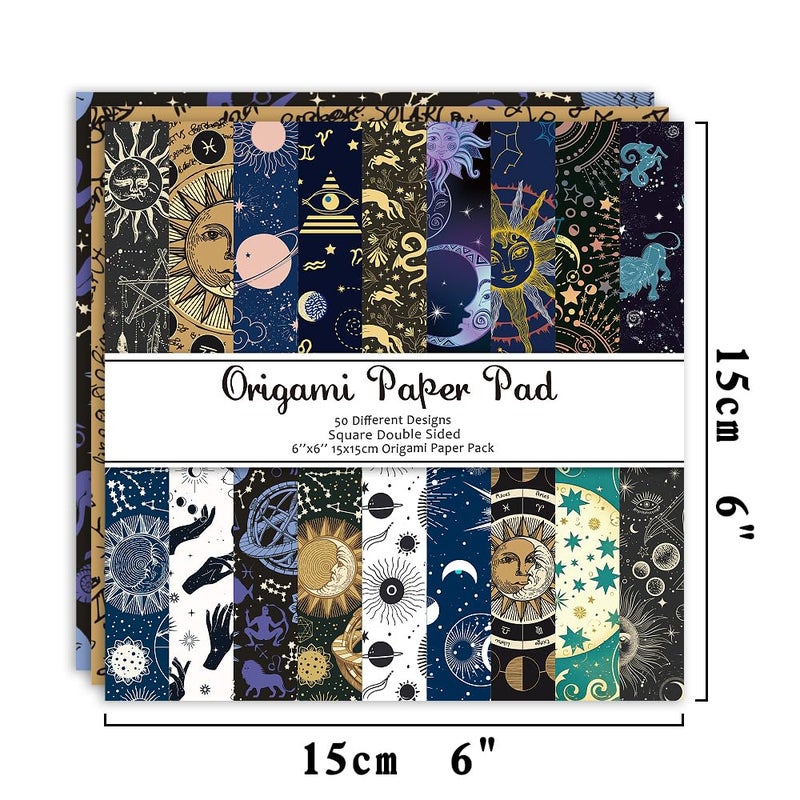 Qianshan Origami Paper Kit 50 Sheets 70GSM 6 Inch Square Double Sided Color 50 Vivid Japanese Washi Chiyo Colors for Hand Crafts Origami Paper Arts Creativity.Constellation - Image 2