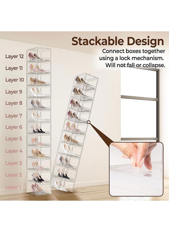 Shoe Storage Box,Shoe Organizer for Closet,Stackable Shoe Boxes Clear Shoe Organizer Storage Bin Space Saving Sneaker Storage Container Boxes Shoe Display Case with Clear Lids(10 Pack)